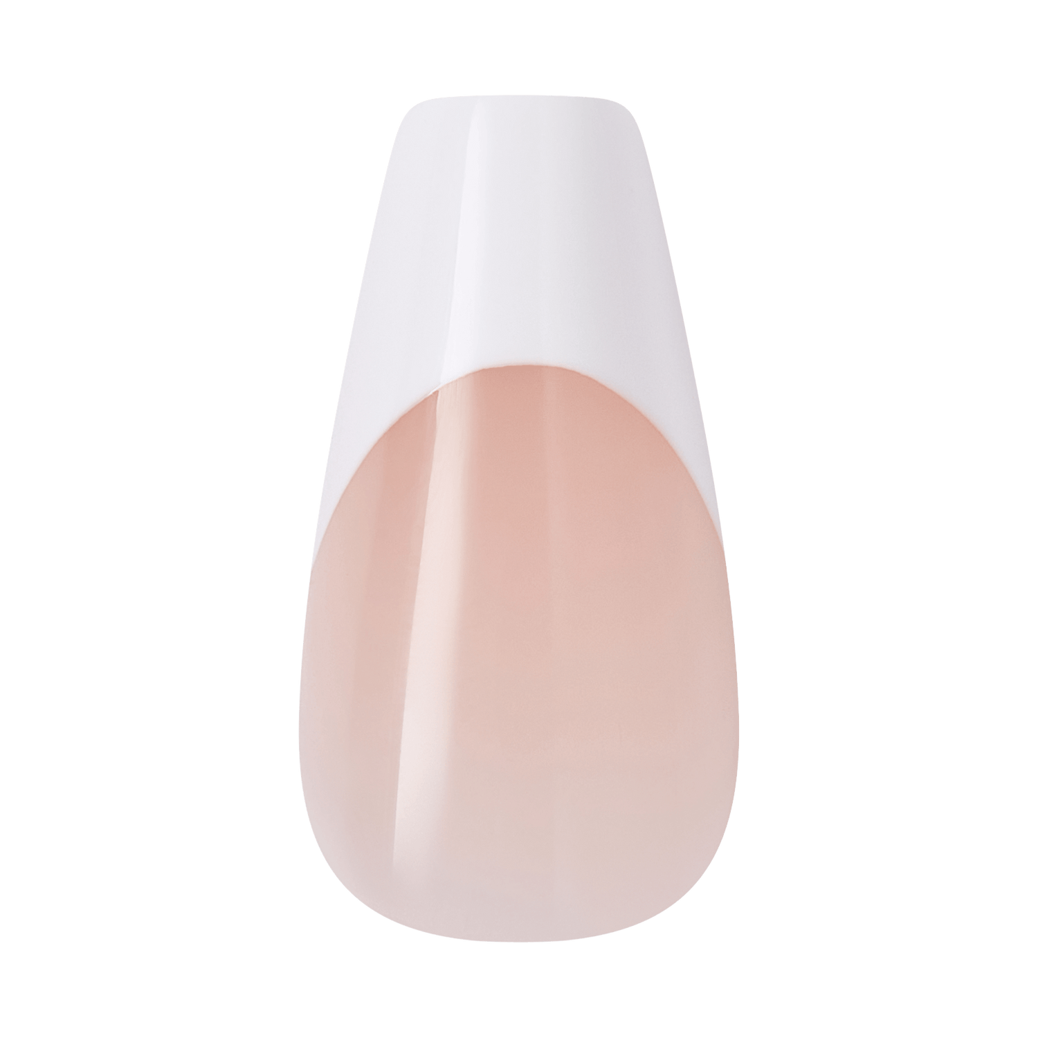Coffin-shaped nail with white tip and nude base, French manicure style.