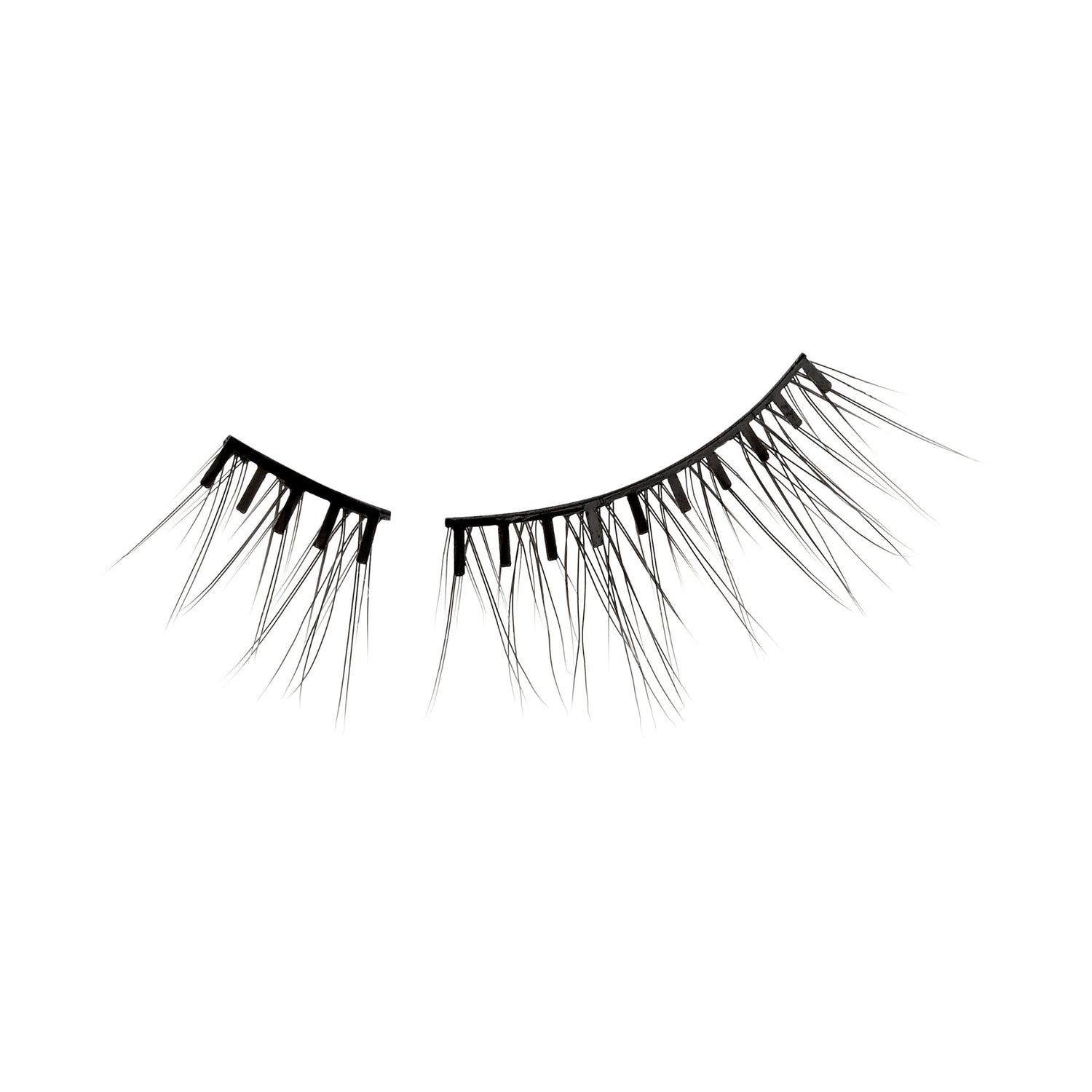 The image features a pair of false eyelashes. They are long and black, with a wispy design that gives a dramatic effect. The lashes are arranged in a way that enhances their volume and length, making them suitable for adding flair to eye makeup. The background is plain white, emphasizing the lashes&