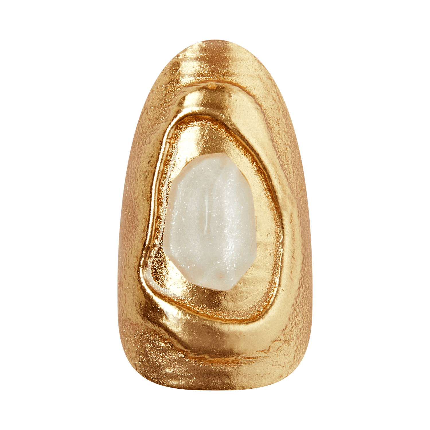 Gold decorative object with white stone center, teardrop shape