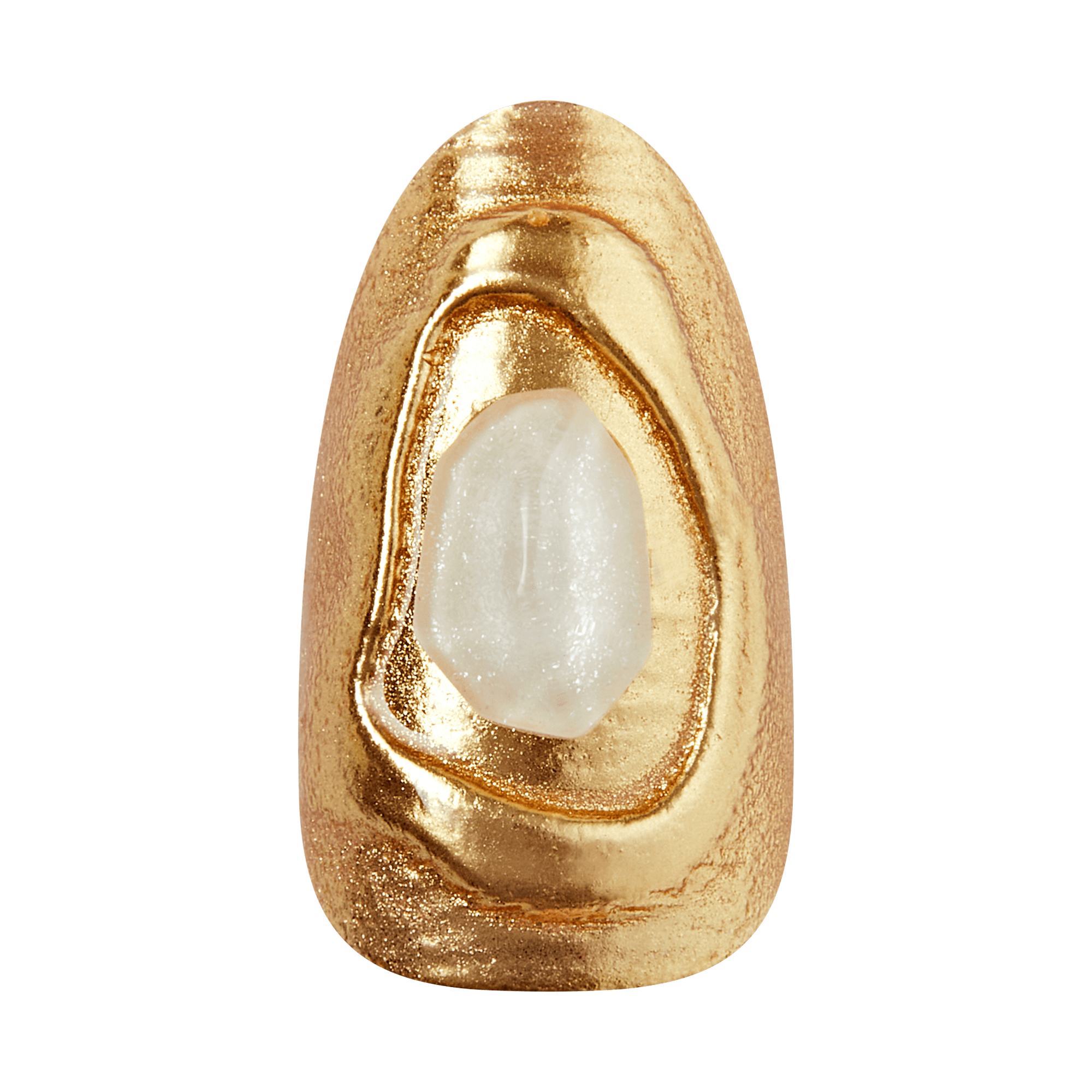 Gold decorative object with white stone center, teardrop shape