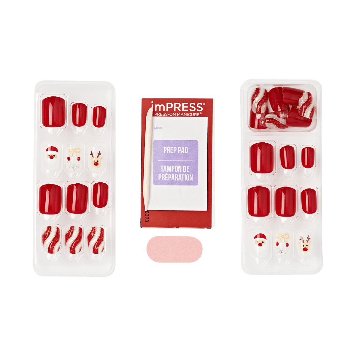 Impress Design Holiday No Glue Fake Press On Nails - Starlit | Design, Red &amp; White, Short, Squoval, Manicure
