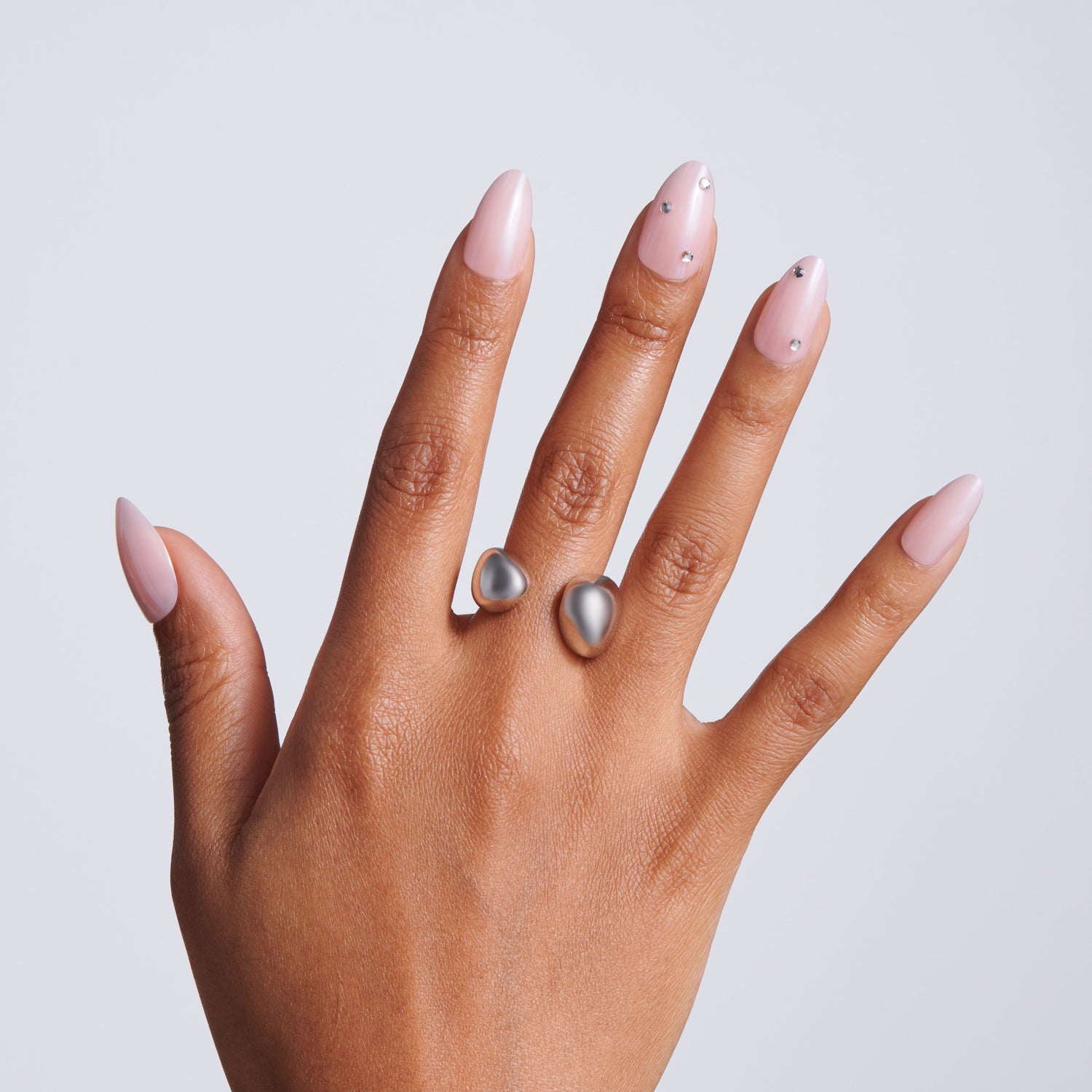 Kiss Glam Jeweled Press On Fake Glue Nails - Candy Dust | 3D &amp; Jeweled, Pink, Medium, Almond