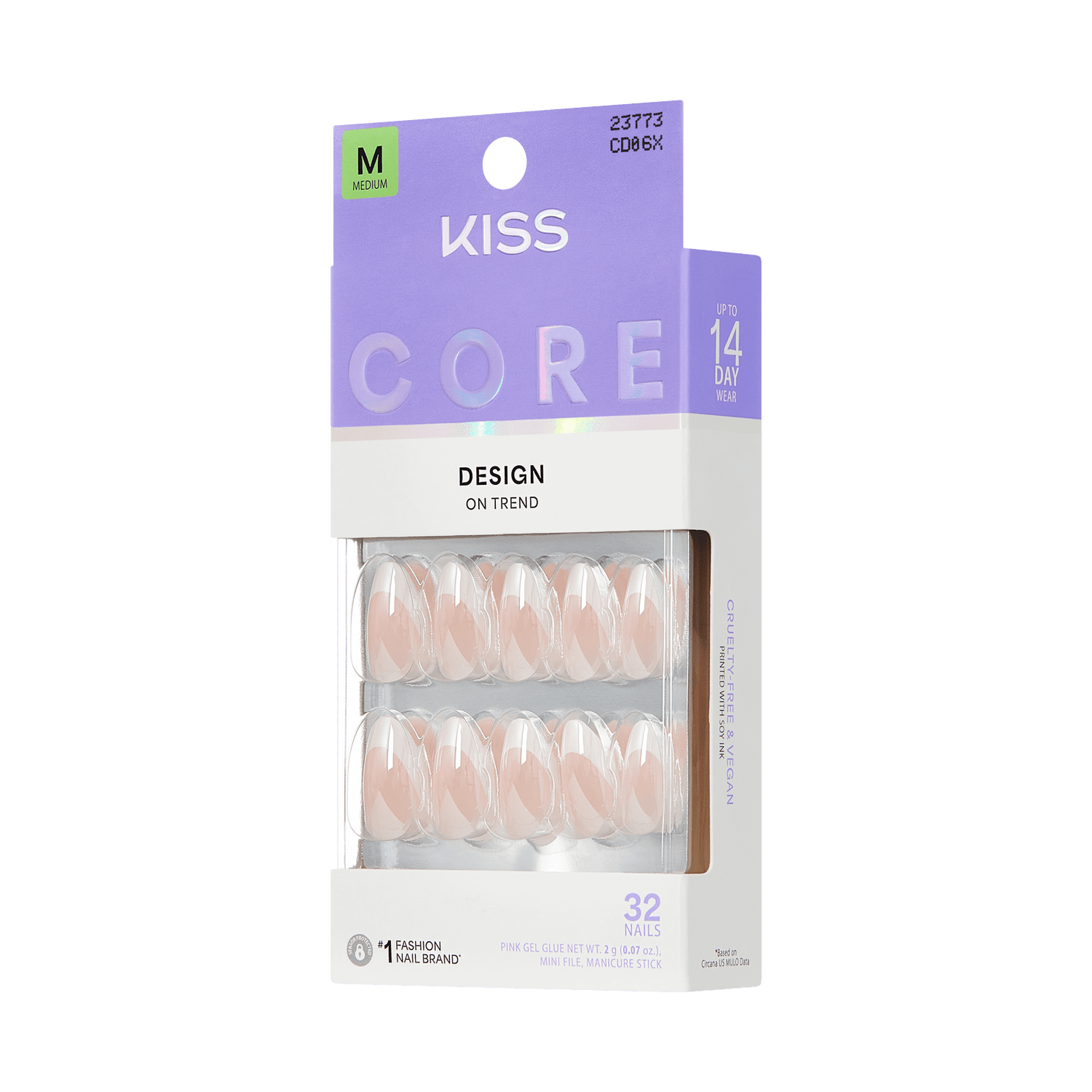 Kiss Core Design Press On Fake Glue Nails - New Chapter | French Tips, White, Medium, Almond