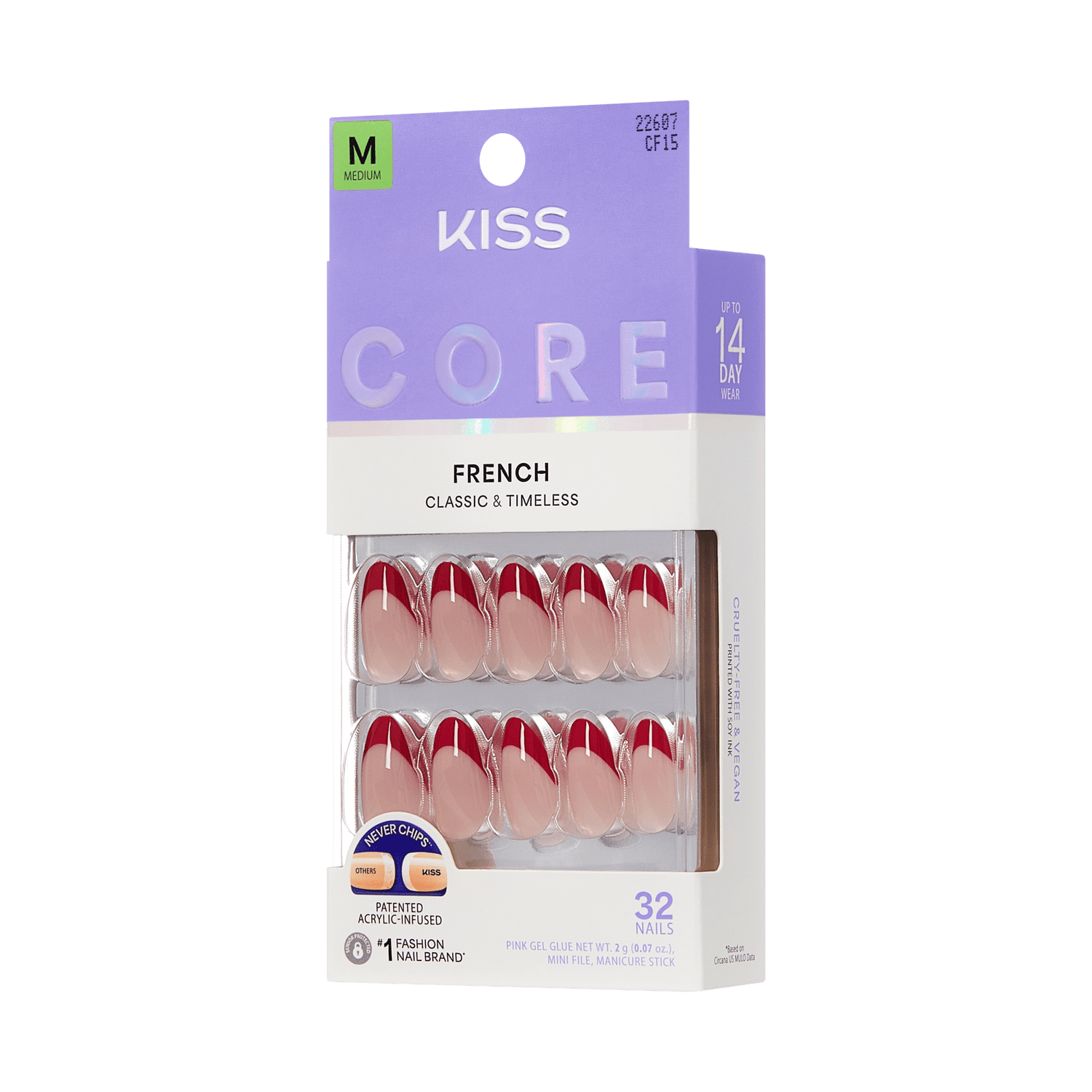 KISS Core French Classic &amp; Timeless Nails, Medium, Red and Pink, 32 Count