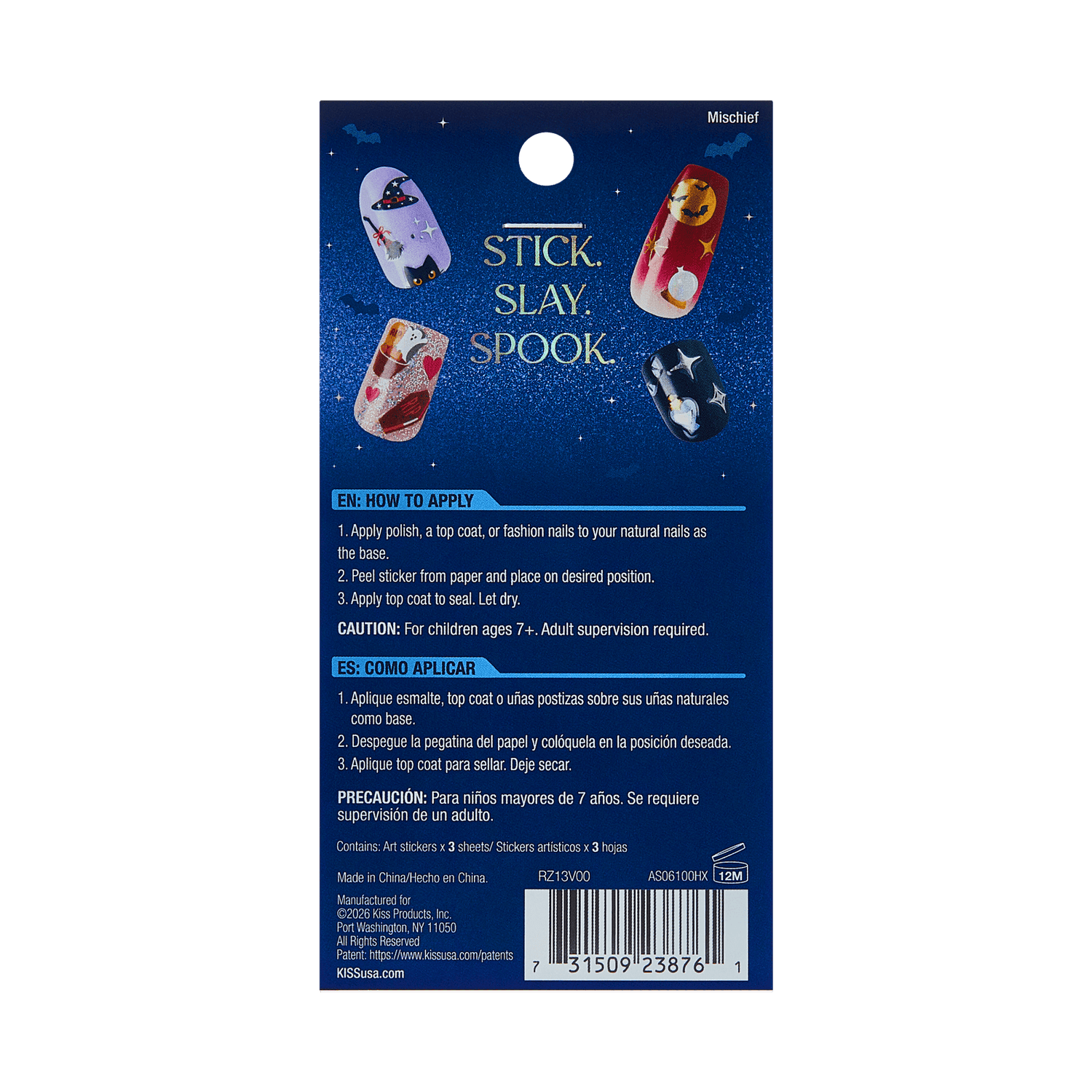 Kiss Glow-In-The-Dark Halloween Press On Fake Nail Art Stickers - Mischief | 3 Sheets, Multicolor