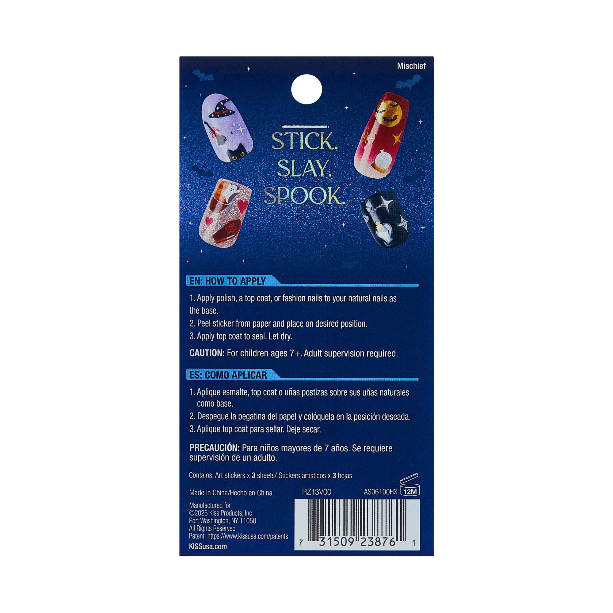 Kiss Glow-In-The-Dark Halloween Press On Fake Nail Art Stickers - Mischief | 3 Sheets, Multicolor