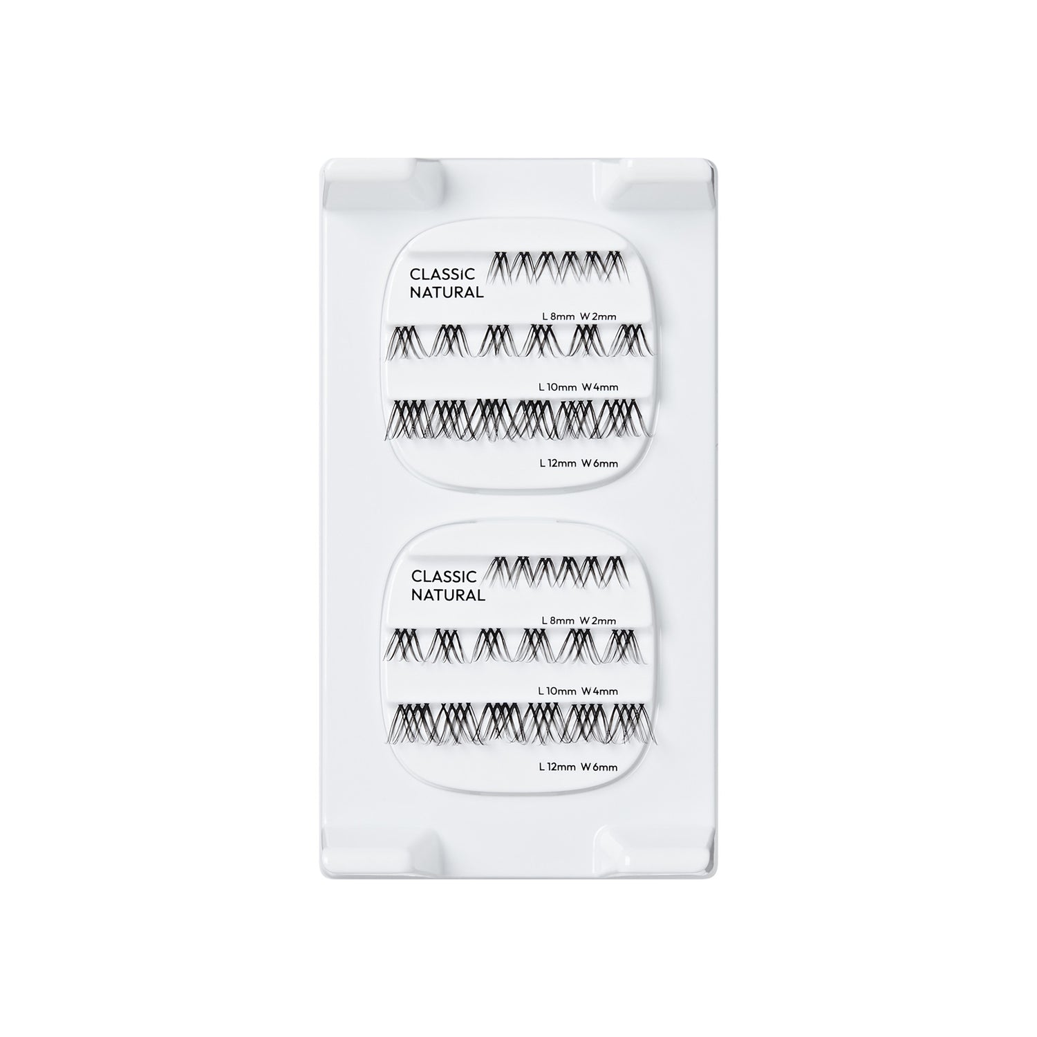 Classic Natural false eyelash set in multiple sizes and widths.