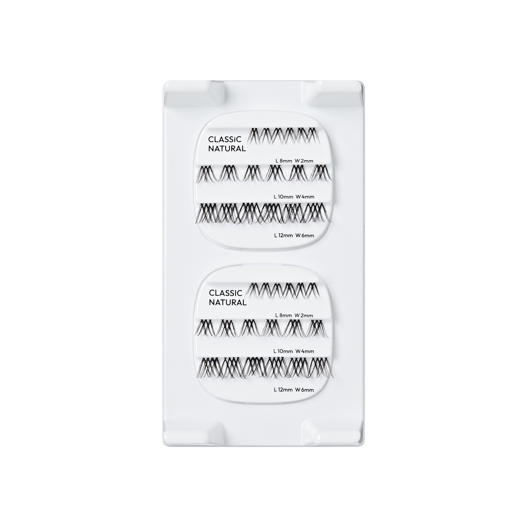 Classic Natural false eyelash set in multiple sizes and widths.