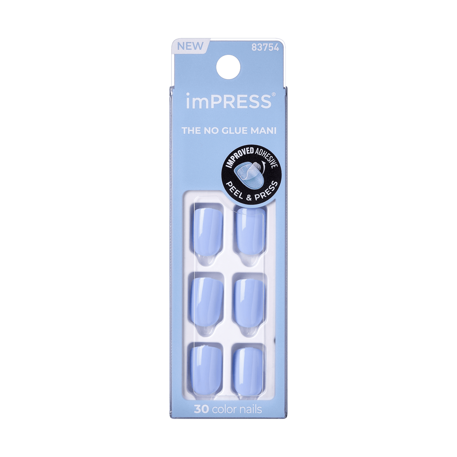 imPRESS No Glue Mani press-on nails in light blue, 30 count pack