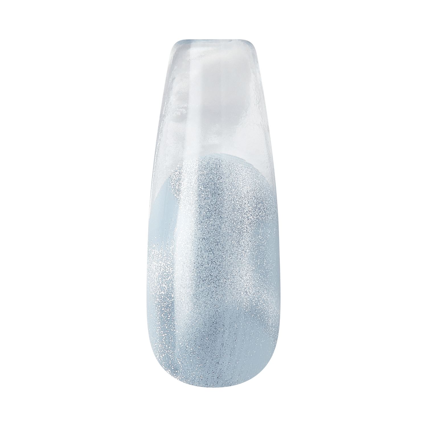 Silver glitter ombre gel nail polish swatch on coffin-shaped nail tip
