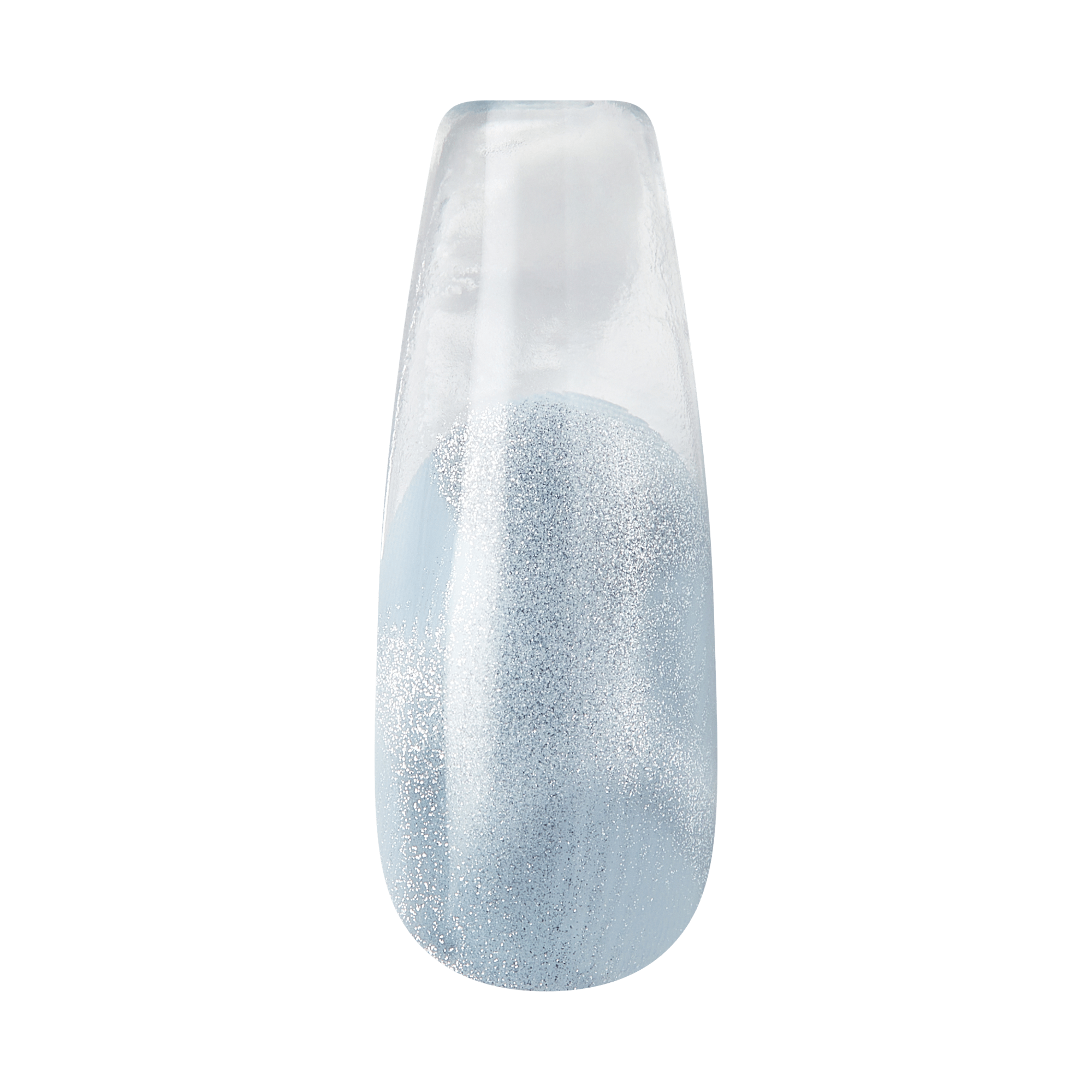 Silver glitter ombre gel nail polish swatch on coffin-shaped nail tip