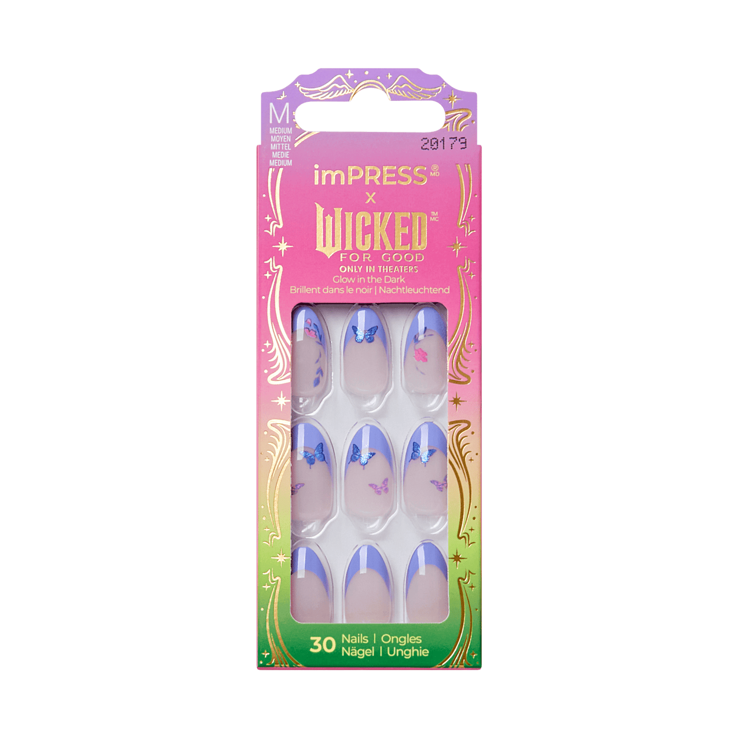 imPRESS x Wicked glow-in-dark press-on nails with butterflies, 30 count