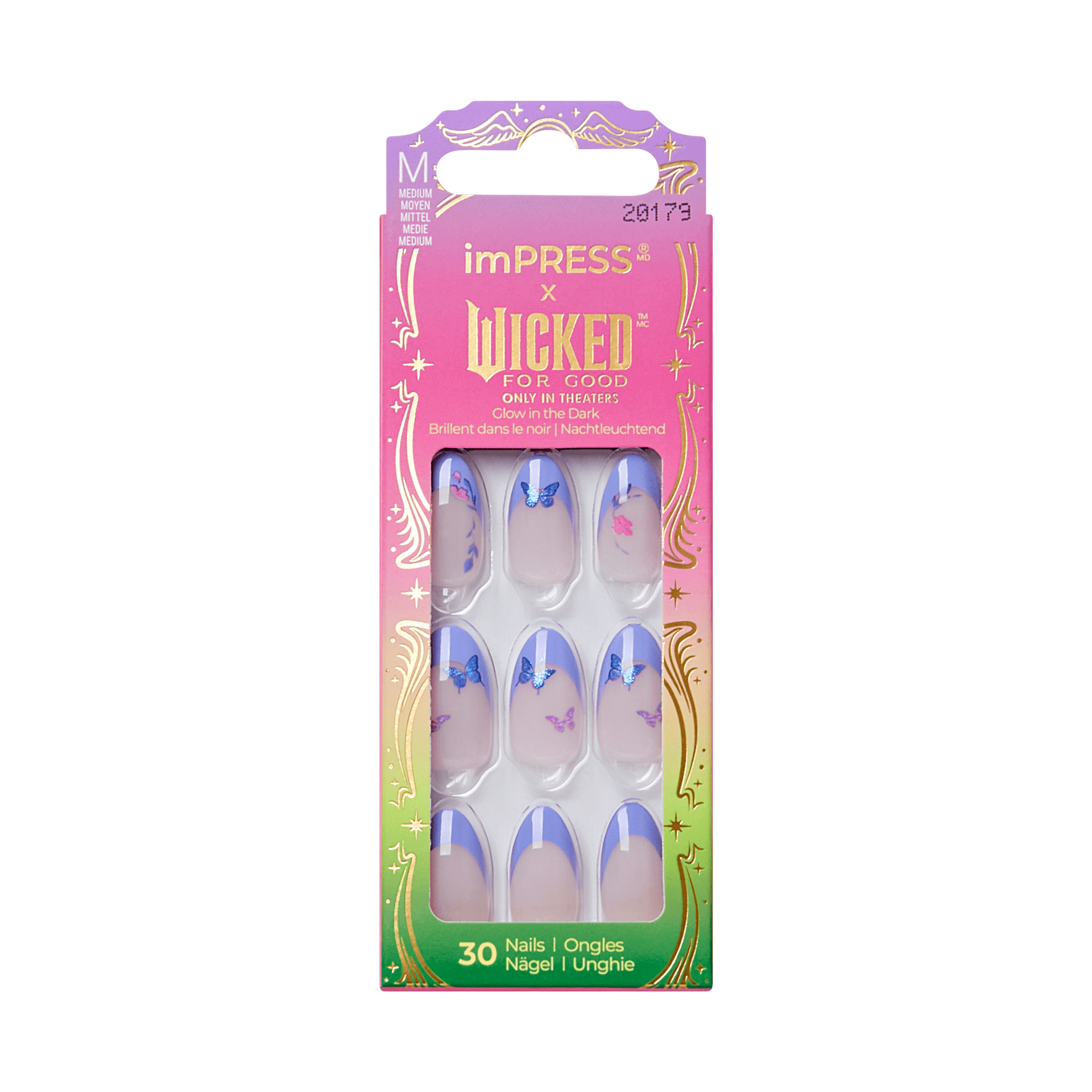 imPRESS x Wicked glow-in-dark press-on nails with butterflies, 30 count