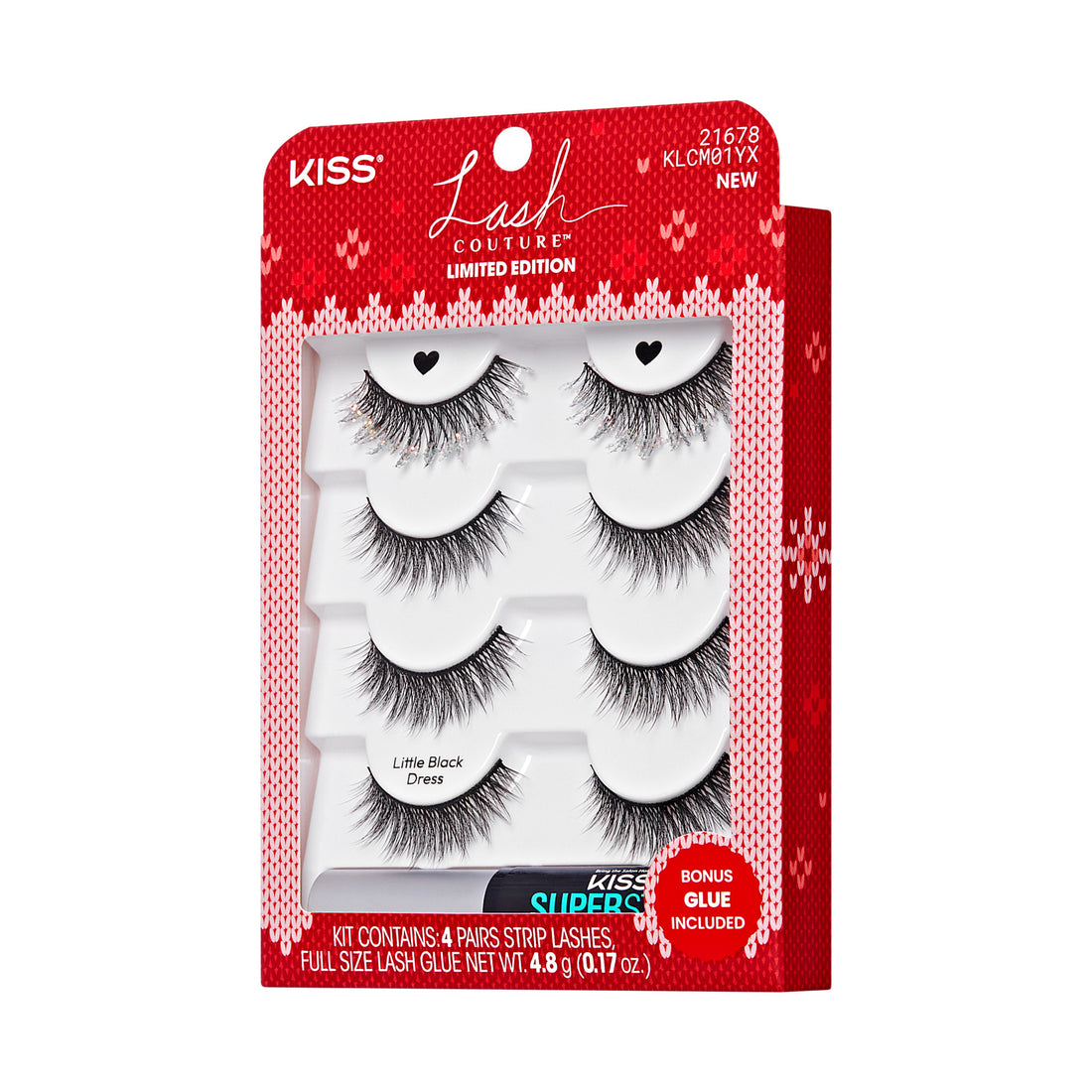 Kiss Lash Couture Limited Edition false eyelashes set with glue, 4 pairs included