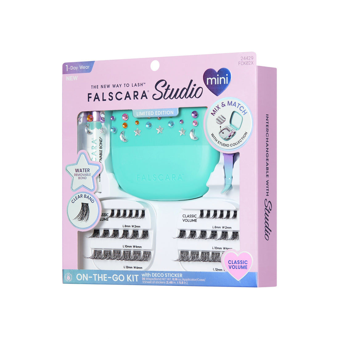 Falscara Studio Mini Limited Edition on-the-go lash kit with turquoise case and accessories.
