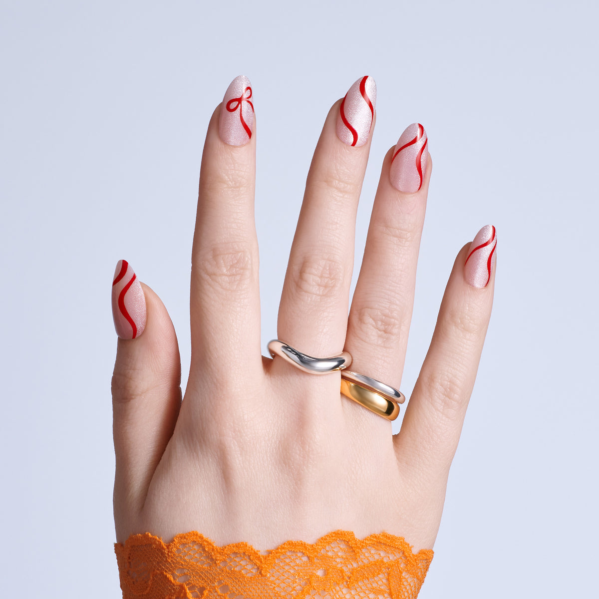 Kiss Merry Holiday Press On Fake Glue Nails - Shimmer Season | Design, Red, Medium, Almond
