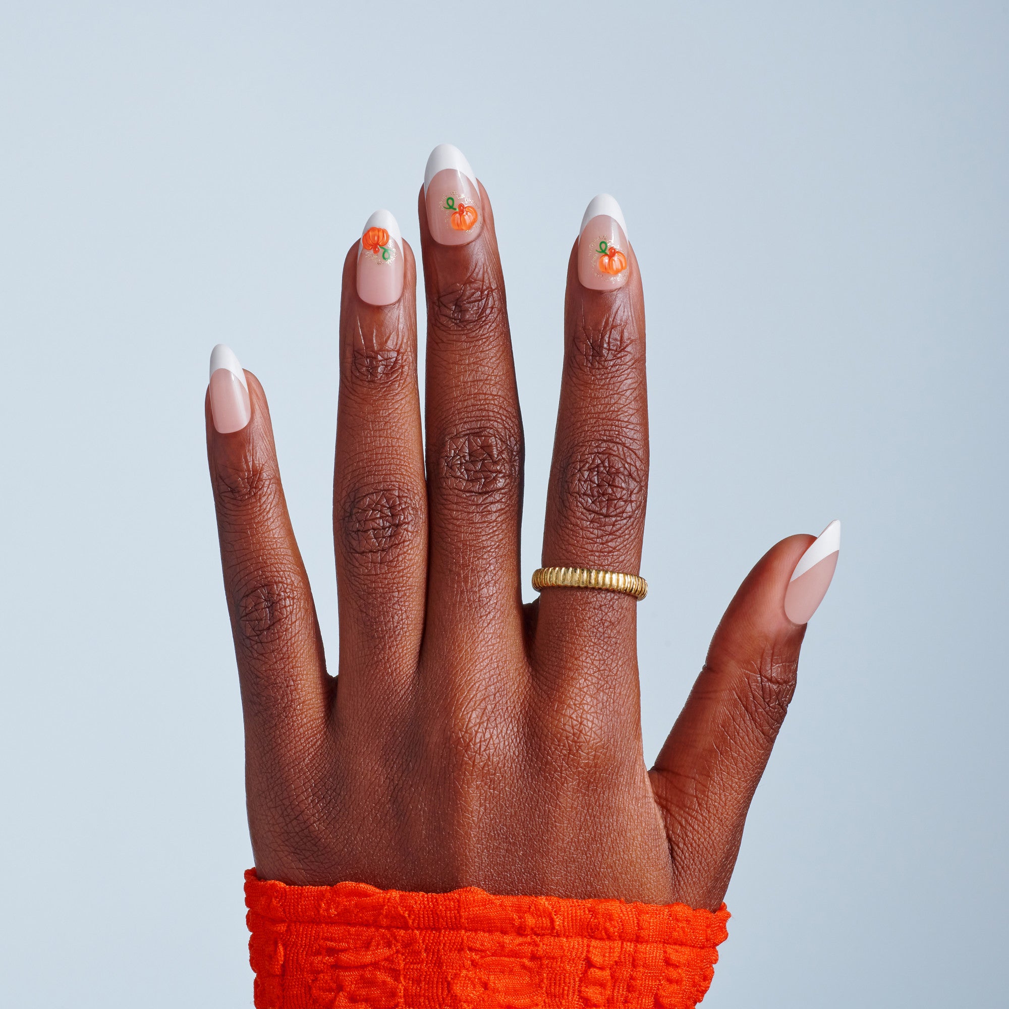 Kiss Haunt Halloween Press On Fake Glue Nails - Spook Me | French Design, White, Medium, Almond, Glow In The Dark