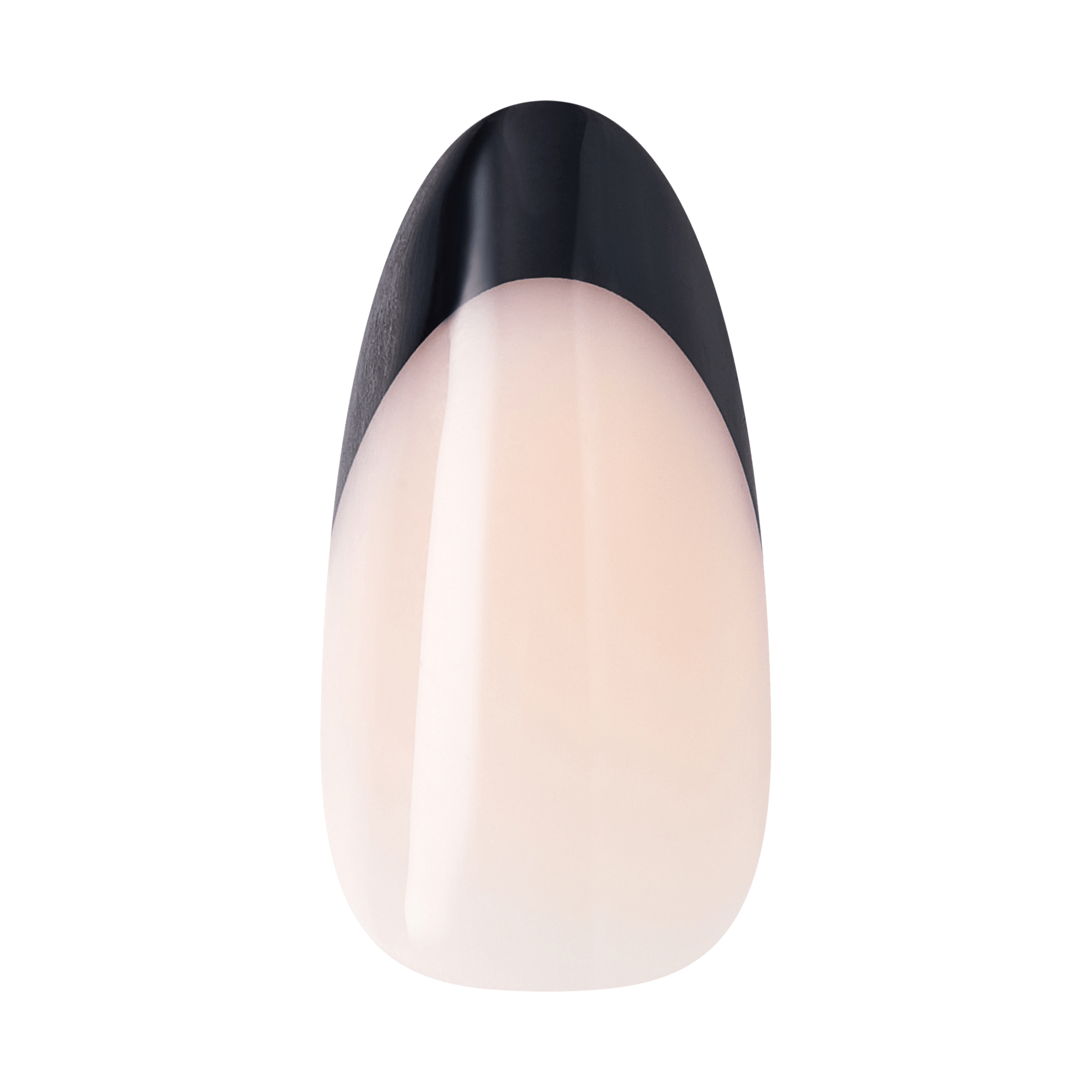 Almond-shaped nail with black tip and nude base polish application