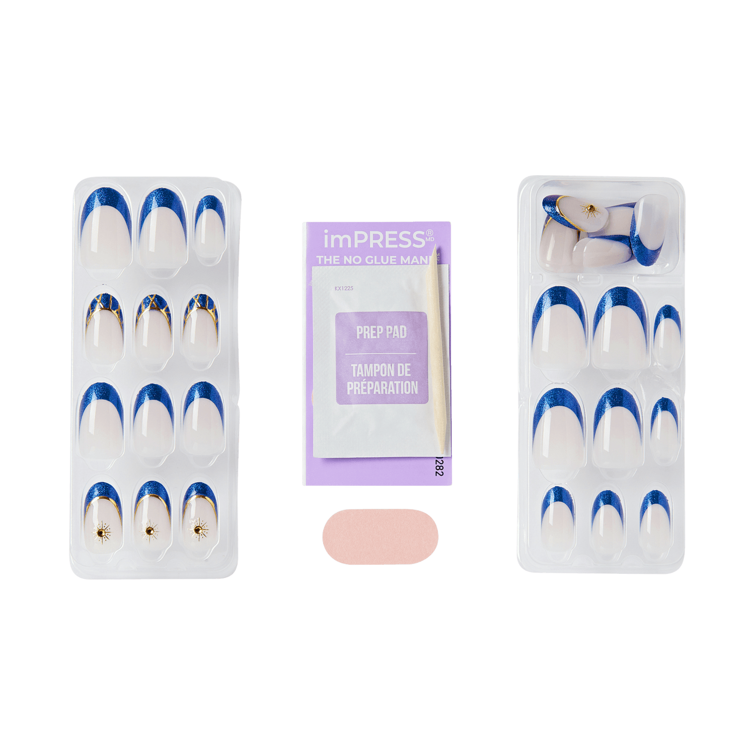 imPRESS press-on nails with blue ombre design and prep pad kit