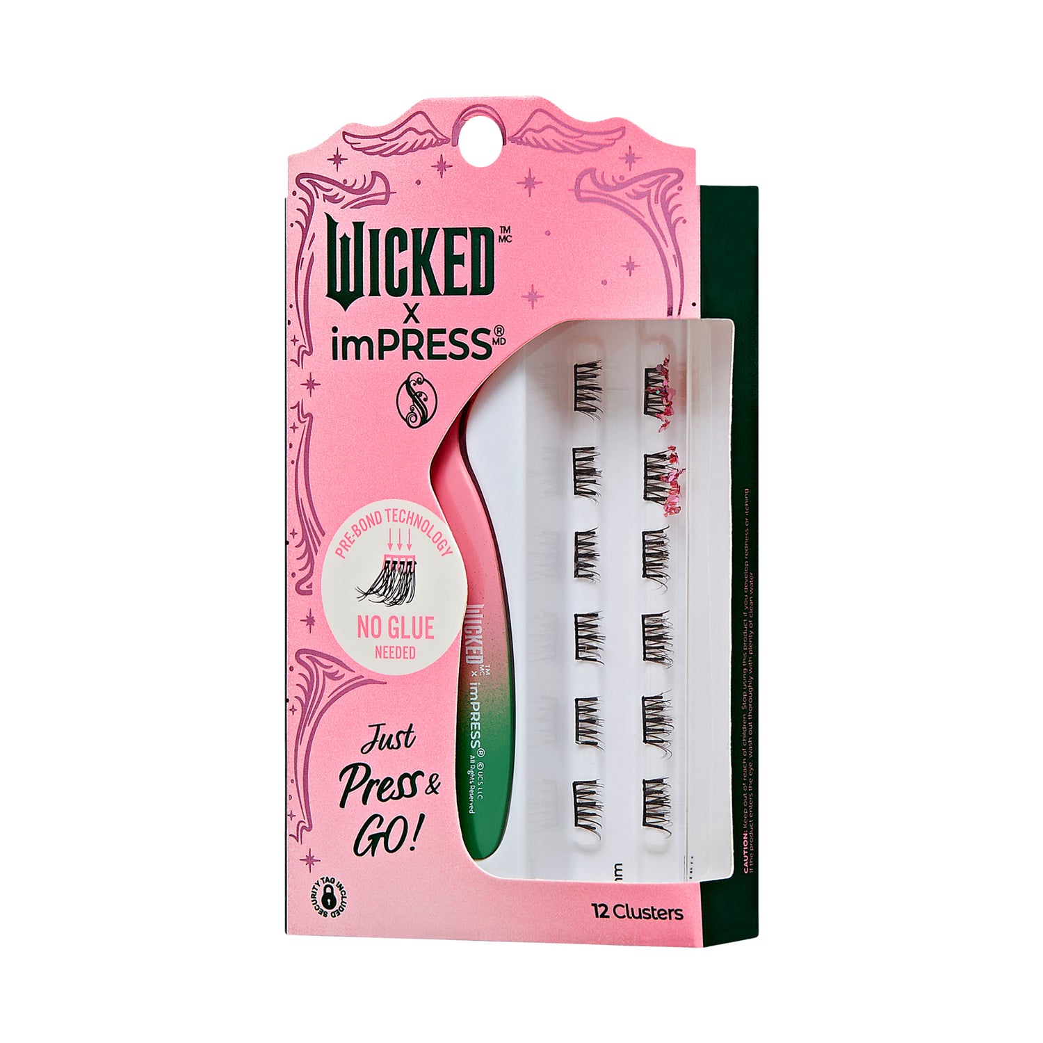 Wicked x imPRESS press-on nails, 12 clusters, no glue needed