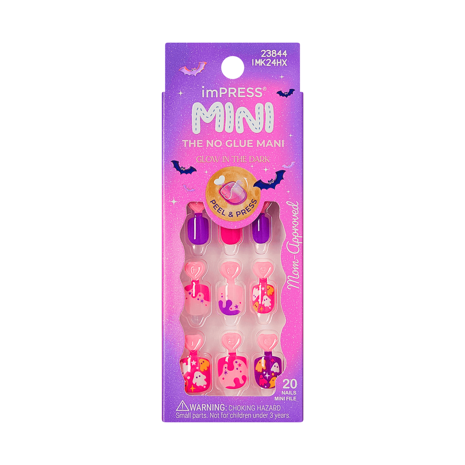 Impress Kids Halloween No Glue Fake Press On Nails - Spookz | Design, Multicolor, Kids, Squoval, Glow In The Dark, Manicure