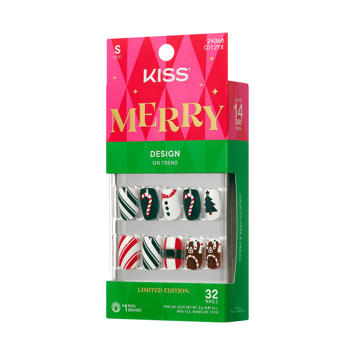 Kiss Merry Holiday Press On Fake Glue Nails - Sugar Knit | Design, Multicolor, Short, Squoval