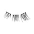 The image features three pairs of false eyelashes arranged in a row. Each pair has a distinct style, showcasing varying lengths and thicknesses of the individual lashes. The lashes are black, with a delicate and feathery appearance, designed to enhance the eyes by adding volume and length. The overall presentation emphasizes the elegance and versatility of false eyelashes in makeup applications.