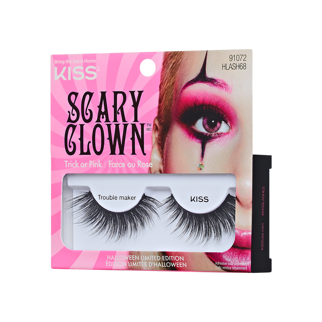 KISS Scary Clown Halloween lashes with pink and black eye makeup packaging