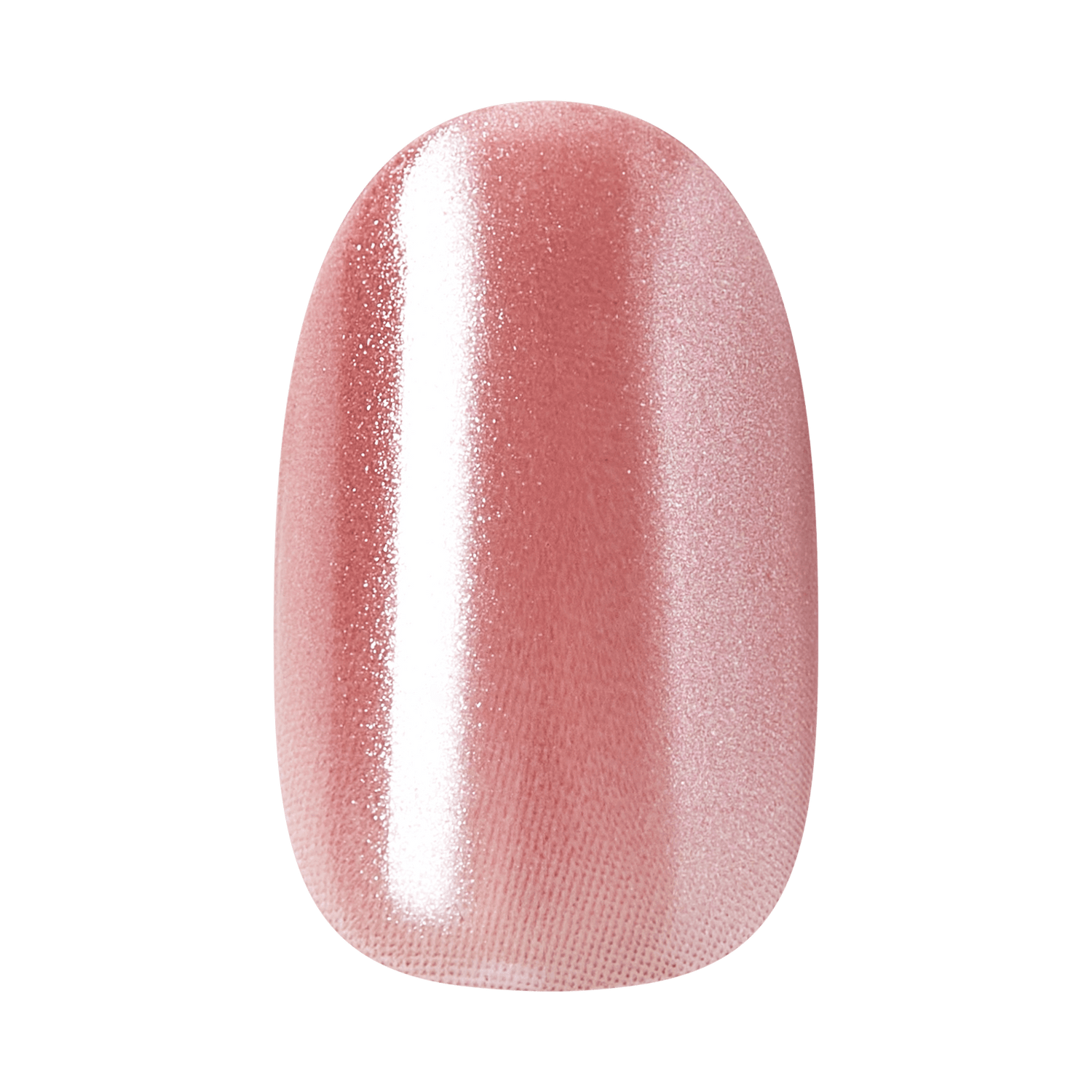 Rose pink shimmer nail polish with vertical light reflection stripe.