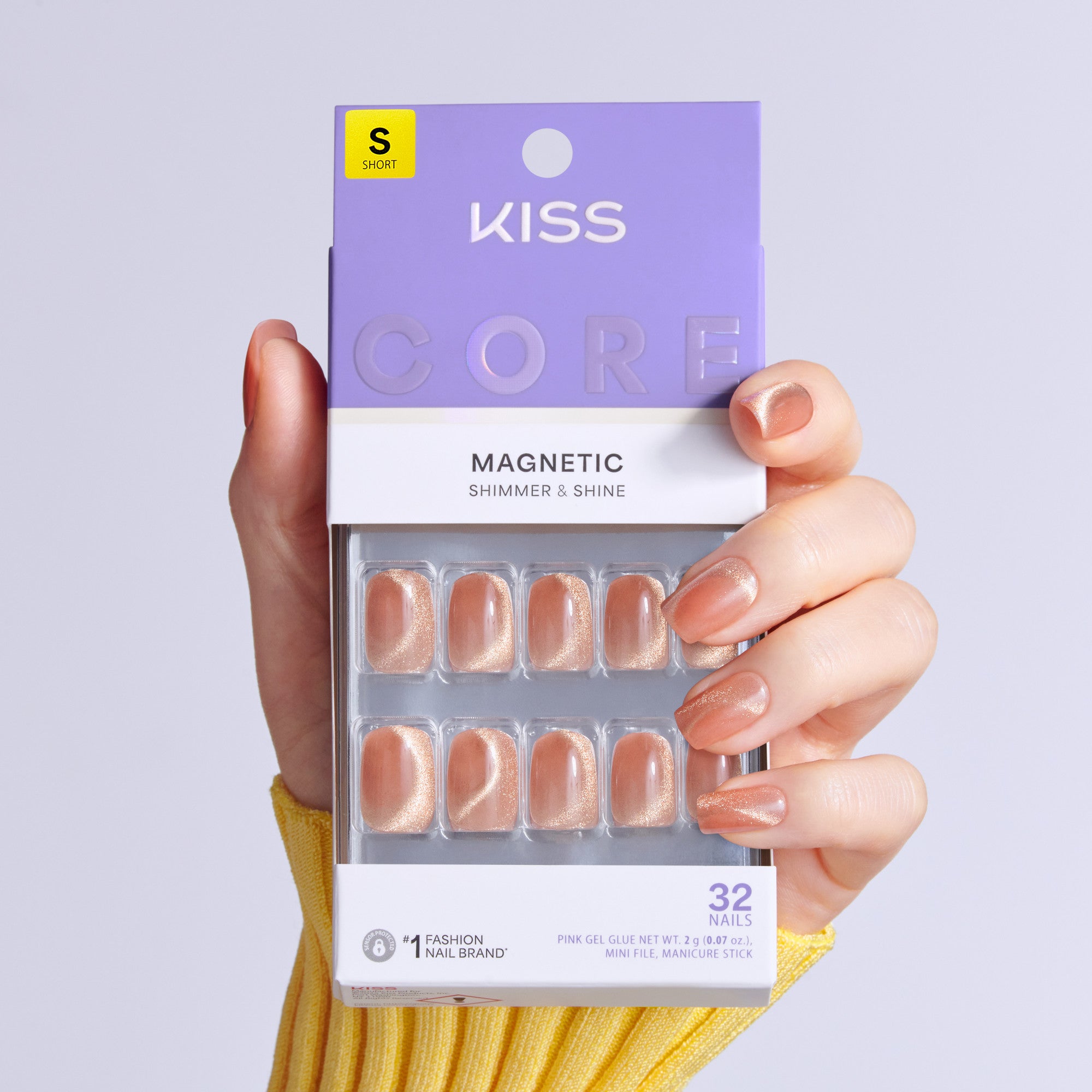 Kiss Core Magnetic Press On Fake Glue Nails - Bedazzling | Design, Pink, Short, Squoval