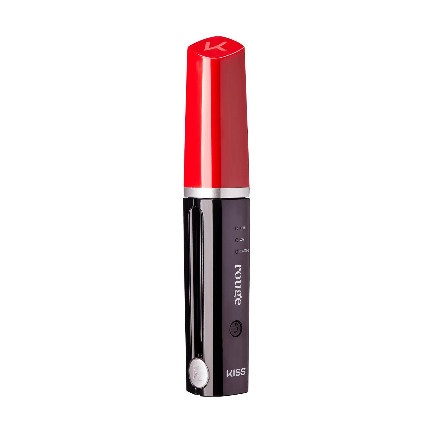 KISS Rouge Portable Lip Device with red cap and black body, featuring control buttons.