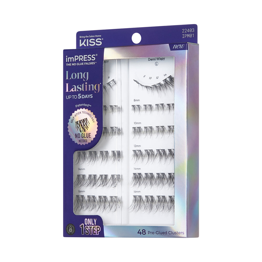 KISS imPRESS Long Lasting Demi Wispy pre-glued lash clusters, 48 pack, multiple lengths 8-16mm