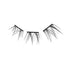 Three individual black false eyelash clusters arranged in a row on a white background, showing fine, wispy lash strands attached to small black bases.