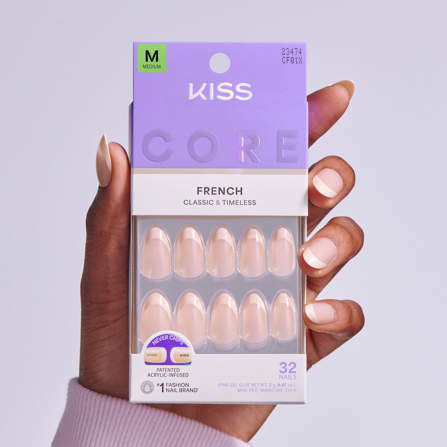 KISS Core French Classic &amp; Timeless acrylic nails in Medium size, 32 nails