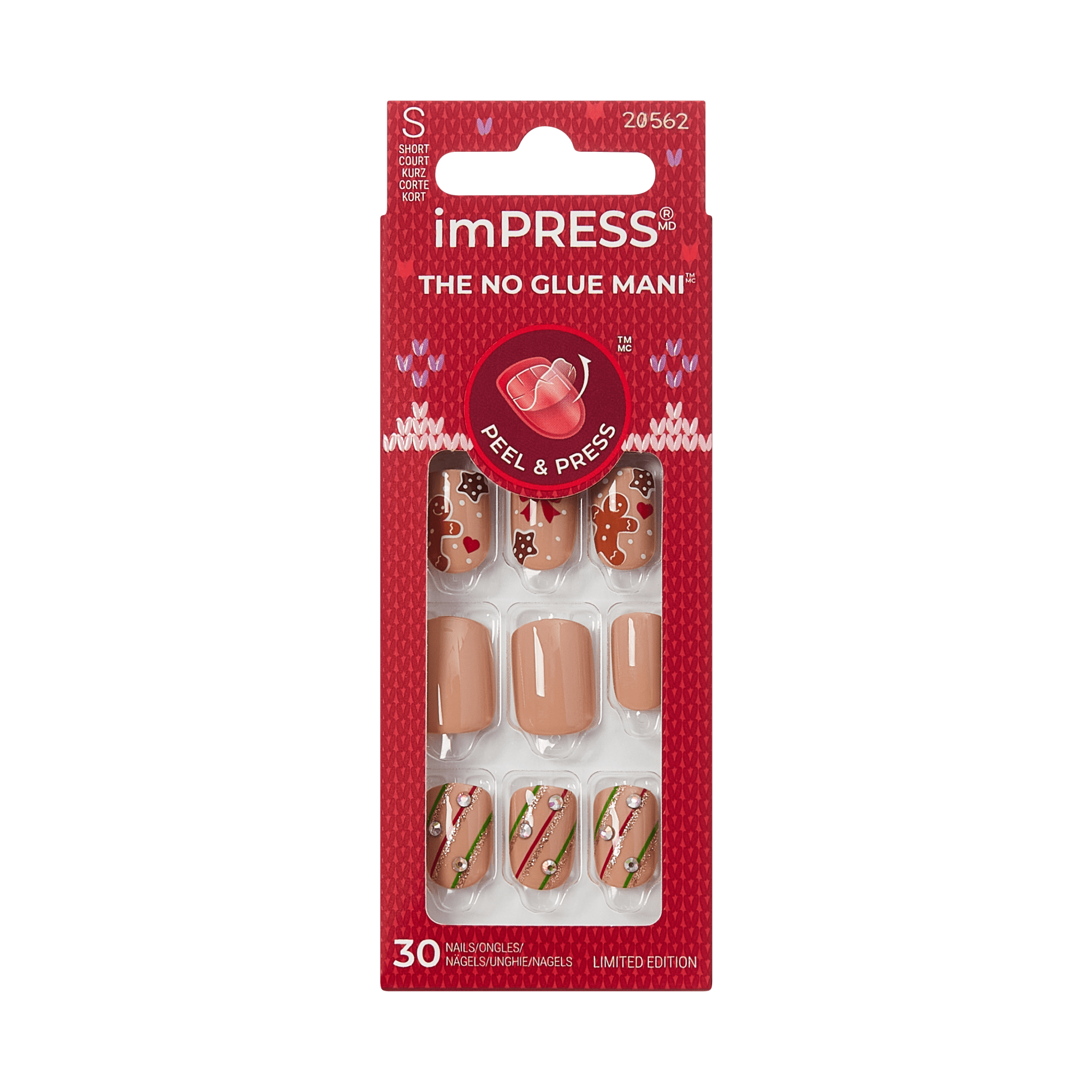 imPRESS The No Glue Mani press-on nails, 30 count, holiday gingerbread design