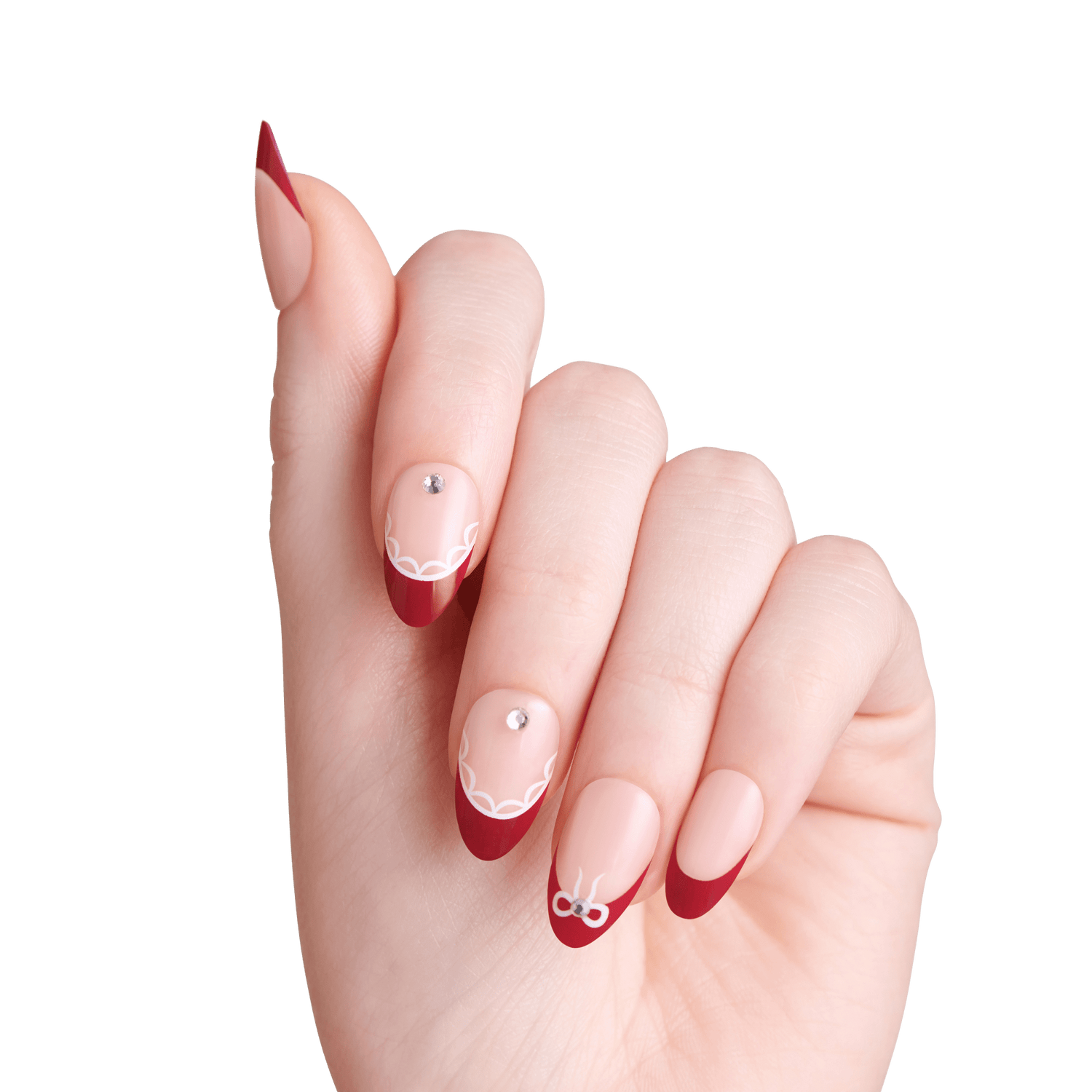 Impress Design No Glue Fake Press On Nails - Buzz | French Design, White, Medium, Almond, Manicure
