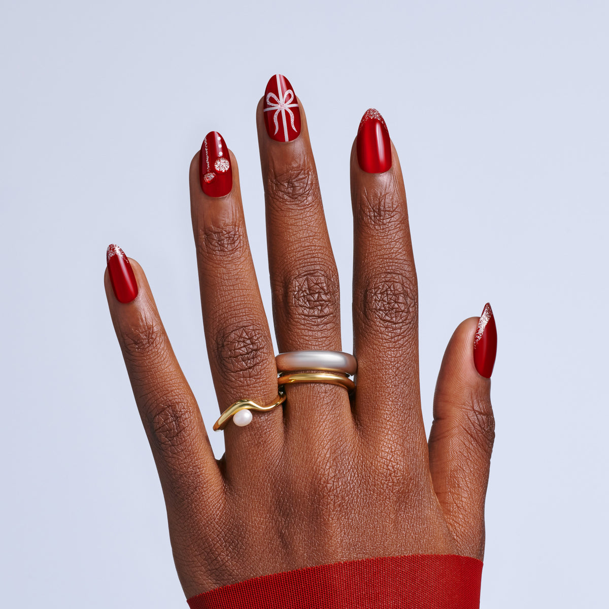 Kiss Merry Holiday Press On Fake Glue Nails - Deck The Nails | Design, Red &amp; White, Medium, Almond