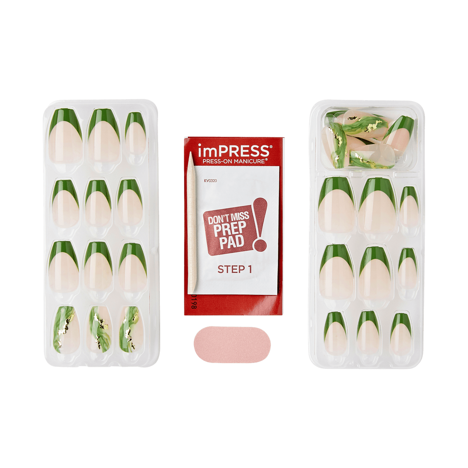 imPRESS Press-On Manicure green and white nail set with prep pad