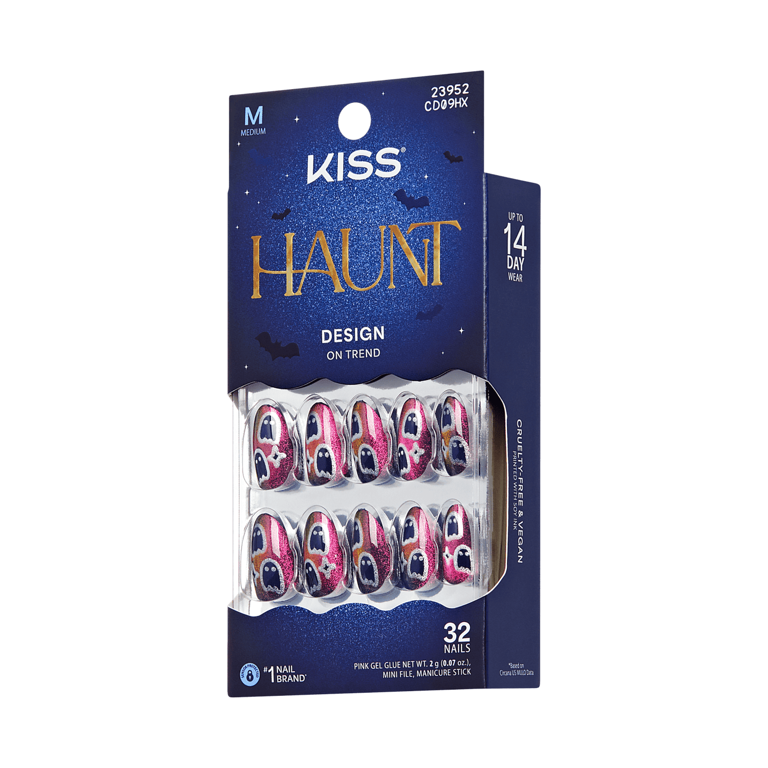 Kiss Haunt Halloween Press On Fake Glue Nails - Haunted Glow | Design, Red, Medium, Almond