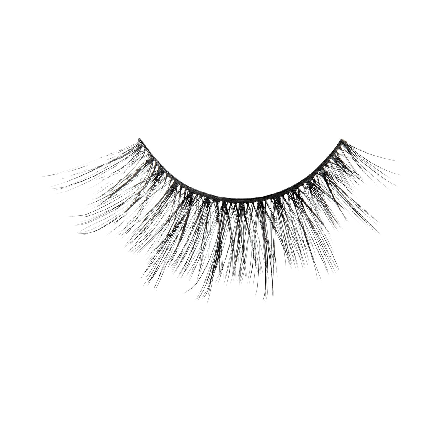 False eyelashes with dramatic black fibers on curved band