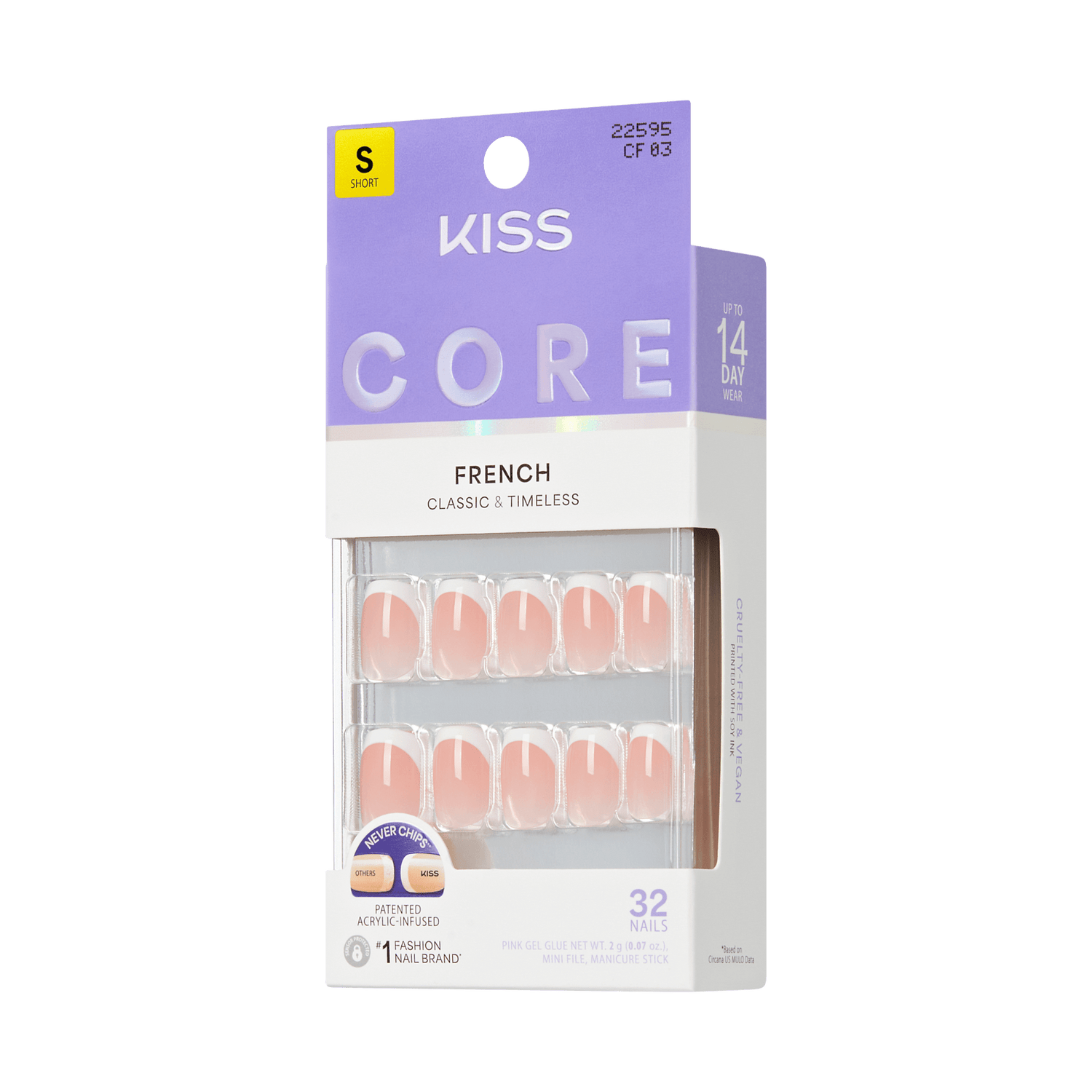 KISS CORE French Short Nails, Classic &amp; Timeless, 32 Count