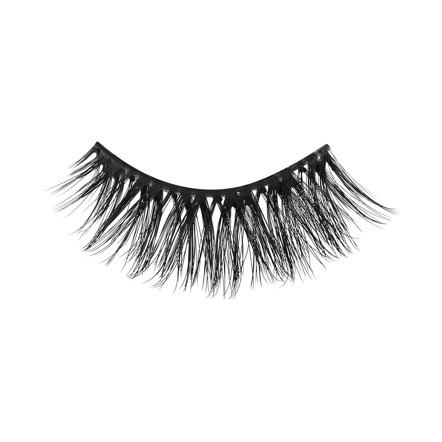 Black false eyelashes with full, dramatic volume against white background.