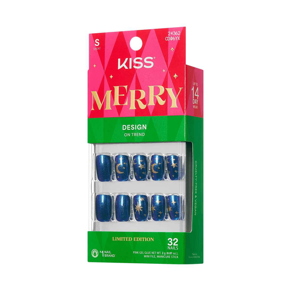 Kiss Merry Holiday Press On Fake Glue Nails - Wrapped In Warmth | Design, Blue, Short, Squoval
