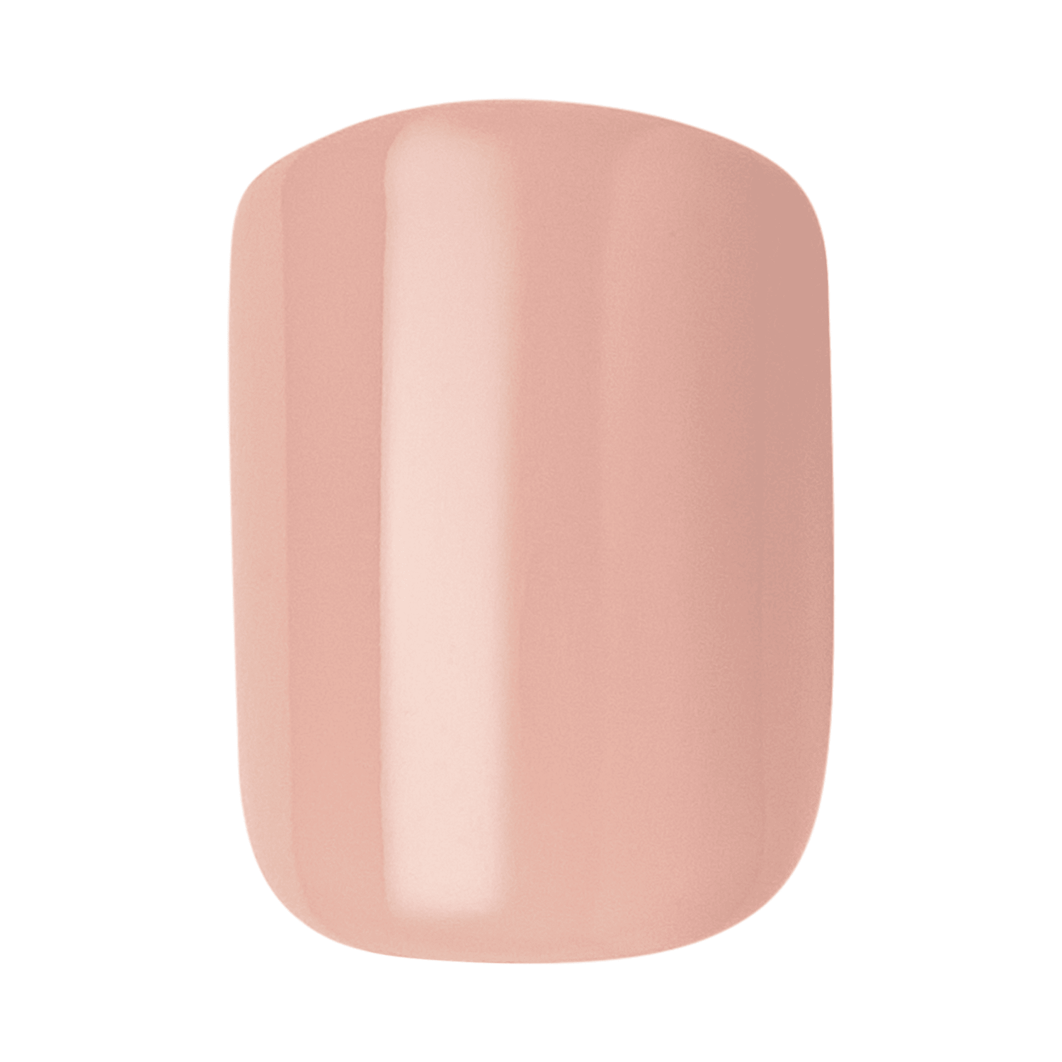Solid glossy press-on nail in a soft nude-pink shade with a rounded square shape, shown against a white background.