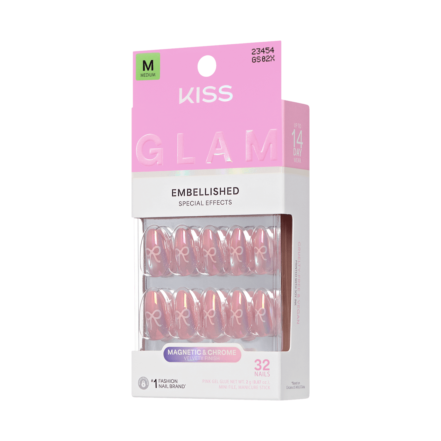 KISS Glam Embellished Nails, Medium, Magnetic &amp; Chrome, 32 count