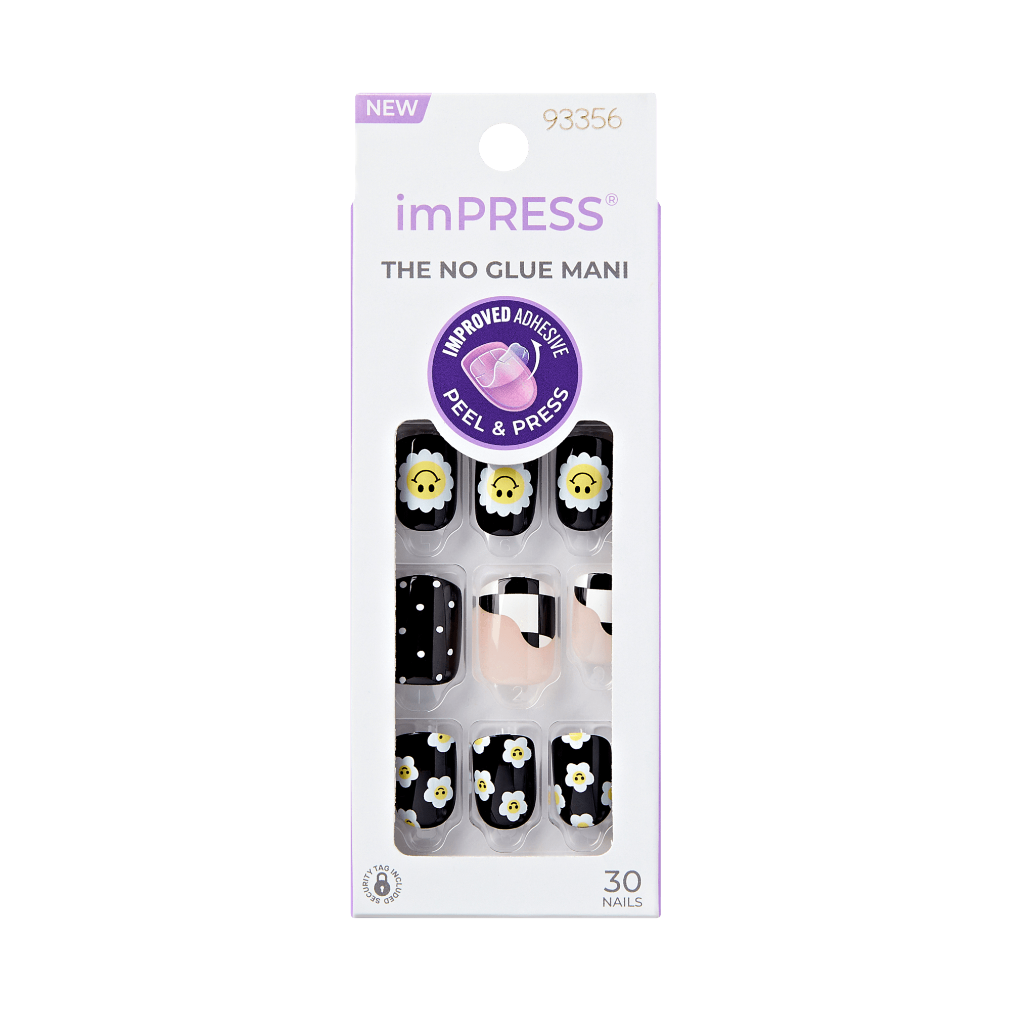 imPRESS No Glue Mani press-on nails with daisy and polka dot designs, 30 nails
