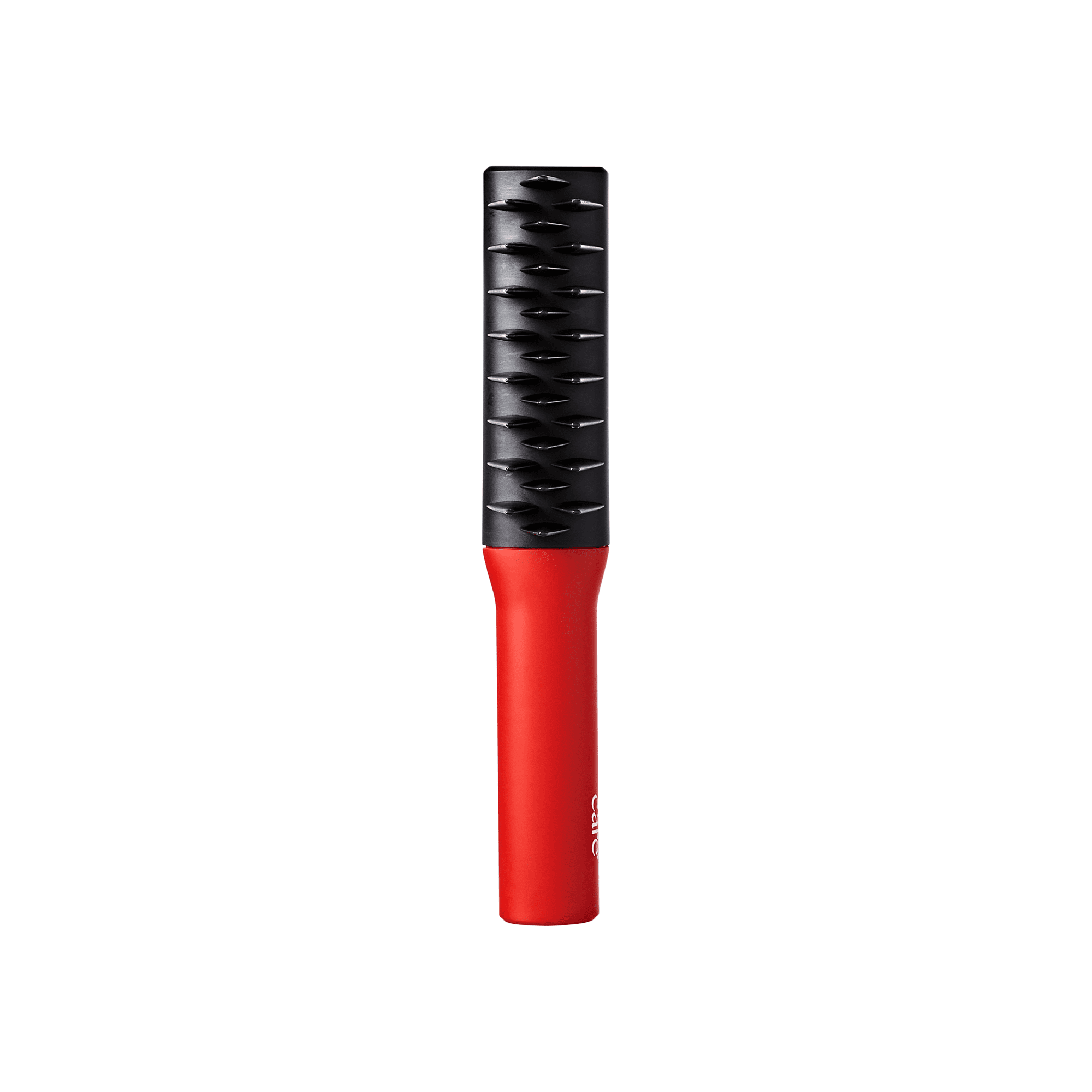 Red-handled KISS Colors &amp; Care Detangle Boss 2-in-1 brush with black, flexible bristles for gentle detangling and defining hair.