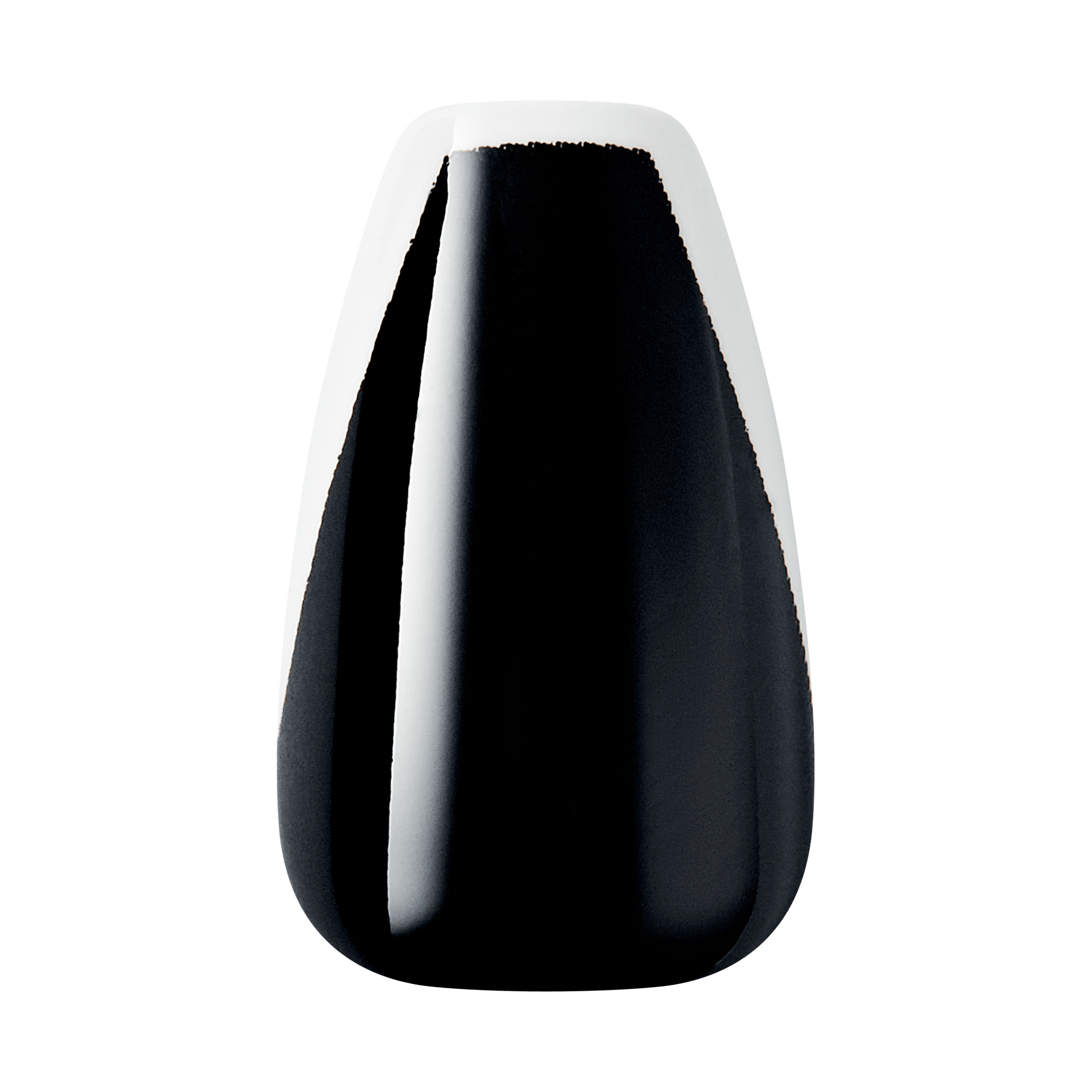 The image features a sleek, modern vase with a unique shape. It has a glossy black finish that covers the majority of its surface, while the top portion is accented with a contrasting white edge. The overall design is minimalist and elegant, making it a striking decorative piece. The smooth curves and sharp lines create a contemporary aesthetic, suitable for various interior styles.