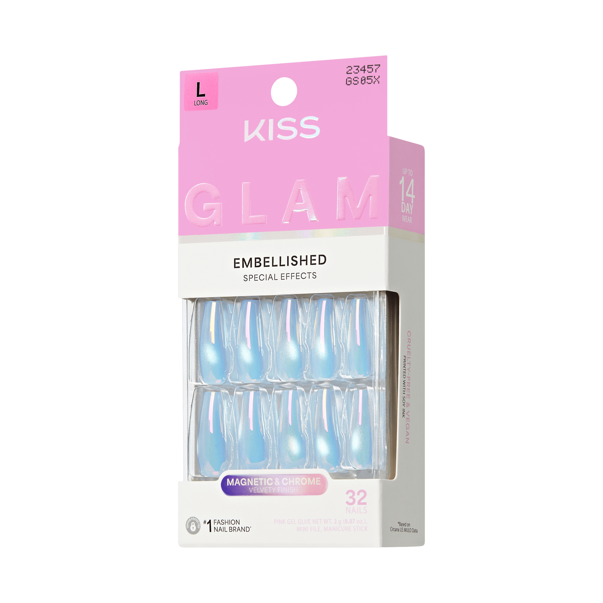 KISS Glam Embellished Nails, Long, Magnetic &amp; Chrome, 32 Count