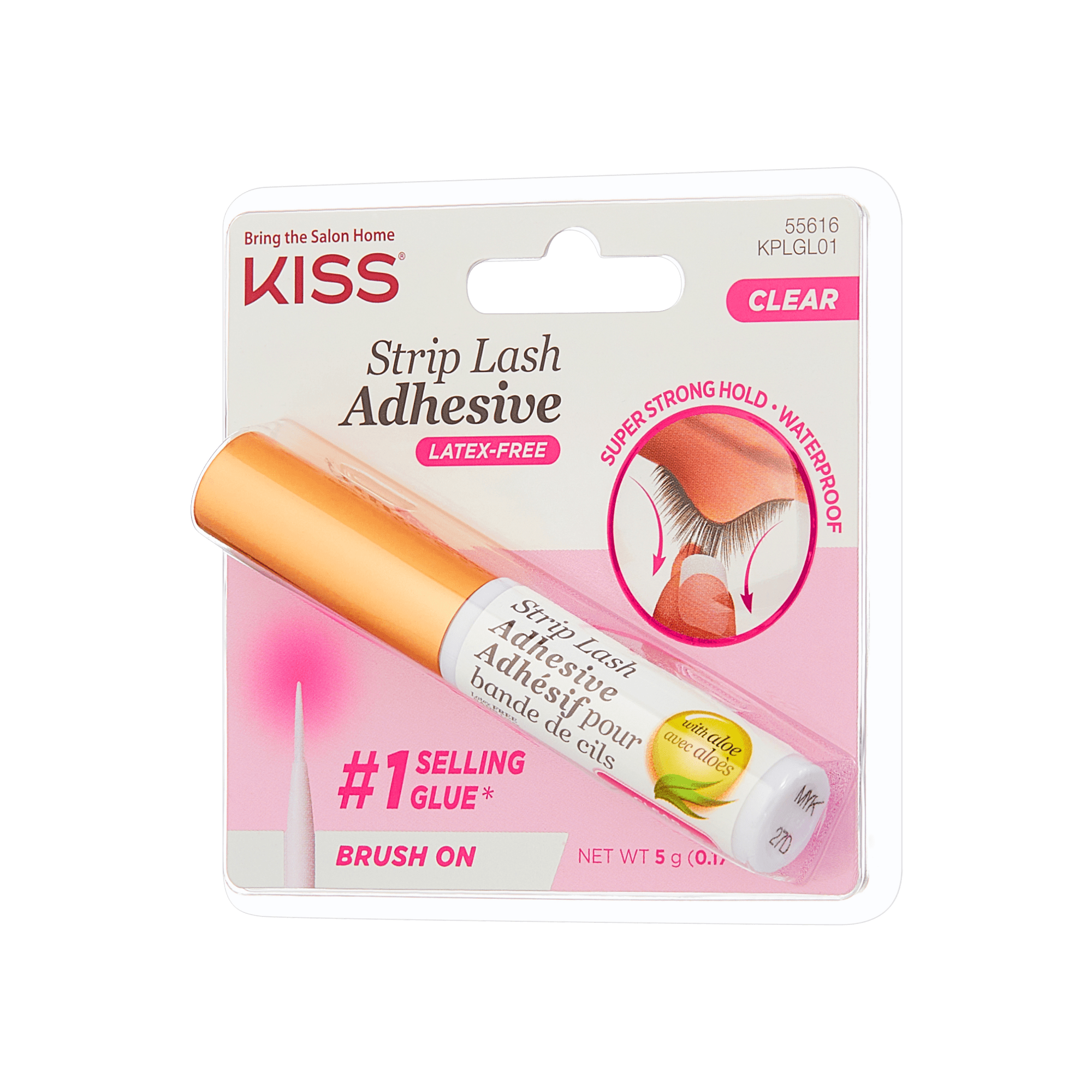 Kiss Strip Lash Adhesive packaging on a green background